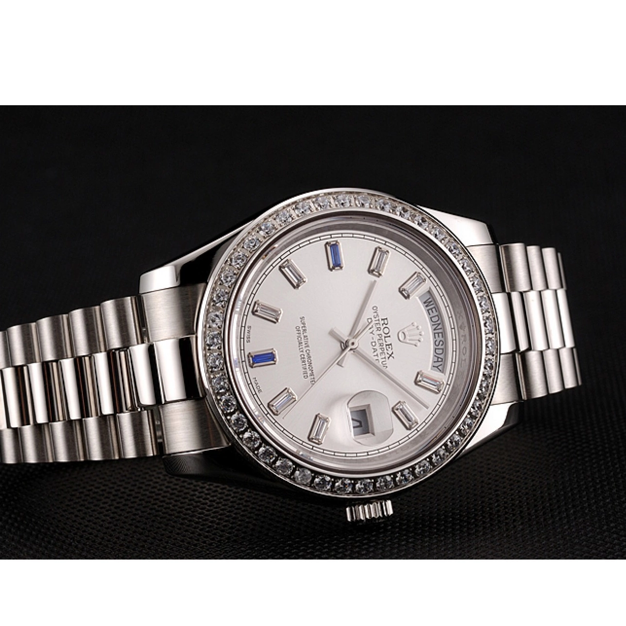 Aaa replica Diamonds Staineless Rolex Steel 1454109 Bezel Swiss Bracelet Day-Date 0801